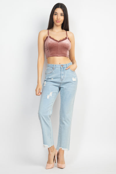 Sleeveless Corset Velvet Crop Top